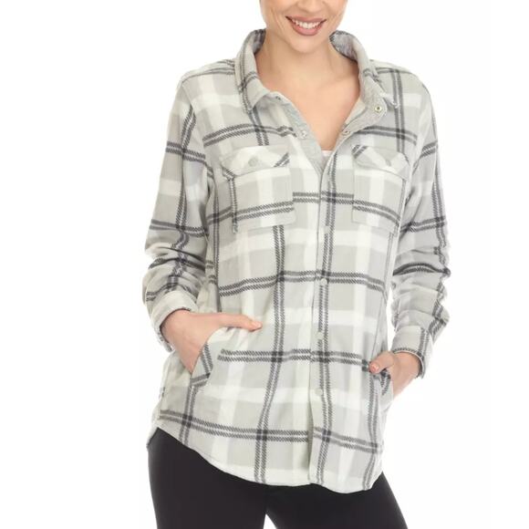 O'Neill Soft Plaid Fleece Shacket Top Pockets - Picture 2 of 12